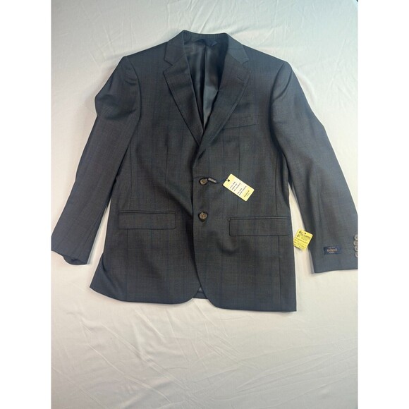 Max Davoli Baroni Super 150s Suit Set Mens Size 39S 33S Gray Blue Windowpane - Picture 1 of 16